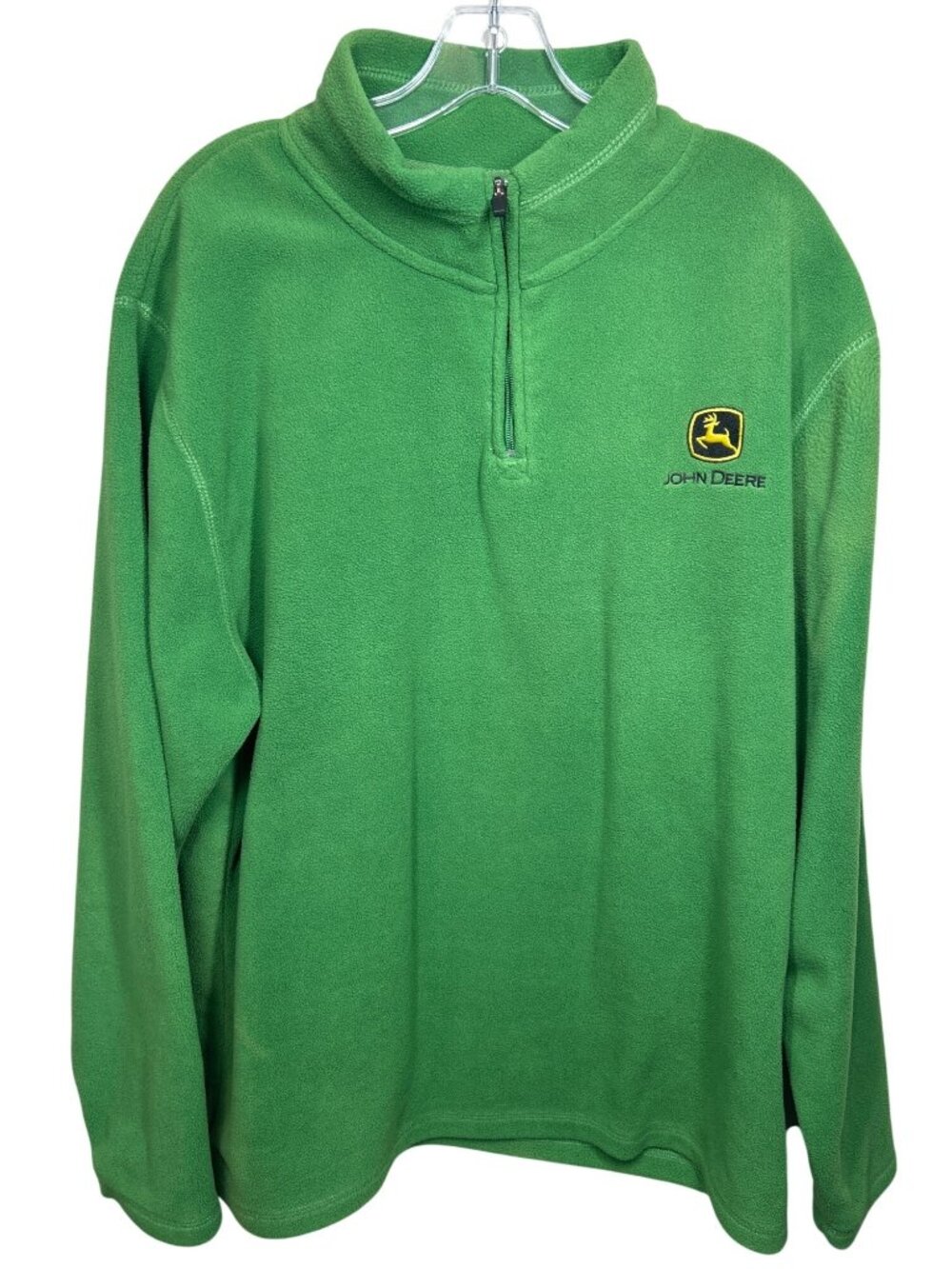 John Deere Size L Green Quarter Zip Fleece Pullover Long Sleeve Logo Sweatshirt
